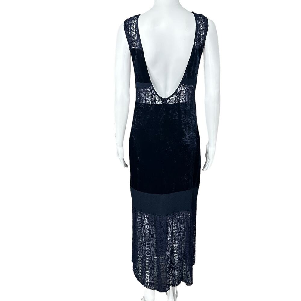 Free People Crushed Velvet Sheer Lace Blue Maxi Dress Large Fairy Witchy Gothic - Picture 13 of 16